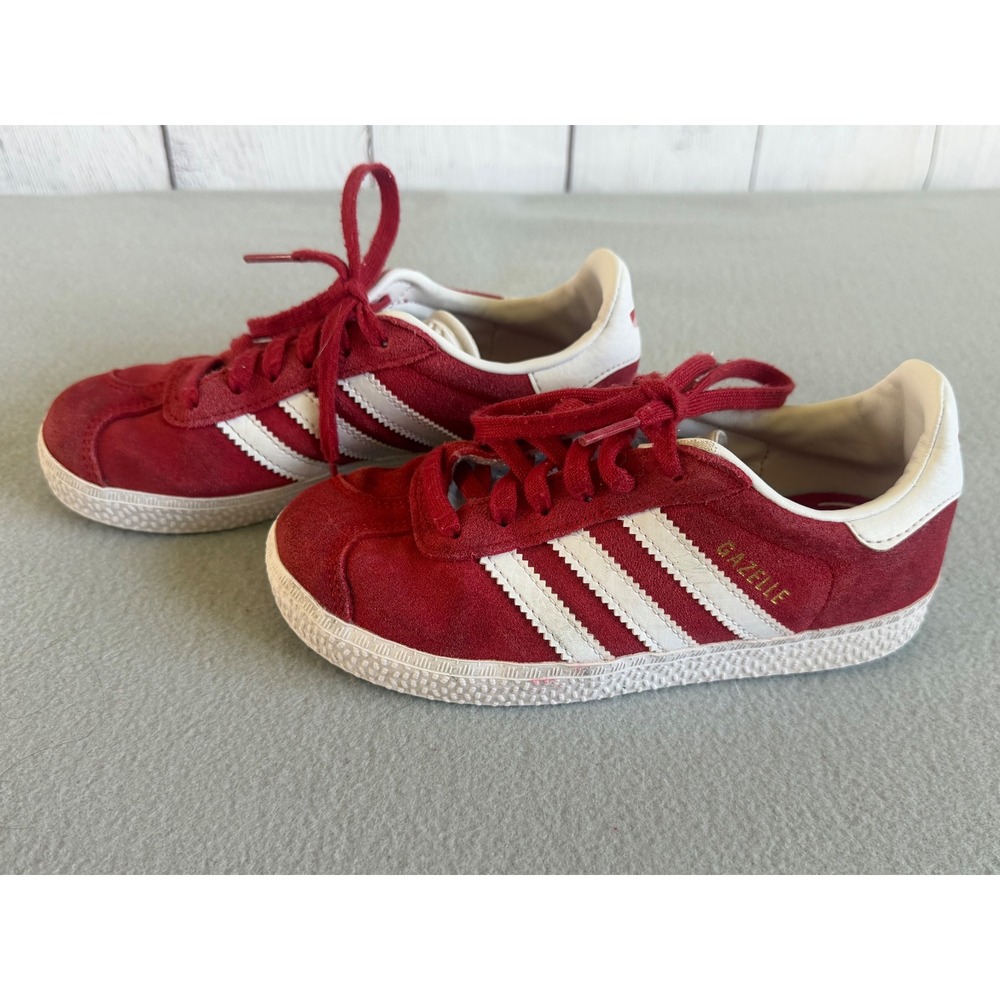 Adidas Gazelle Kids Sneakers Red Suede White Stripes size 13 toddler - Picture 7 of 7